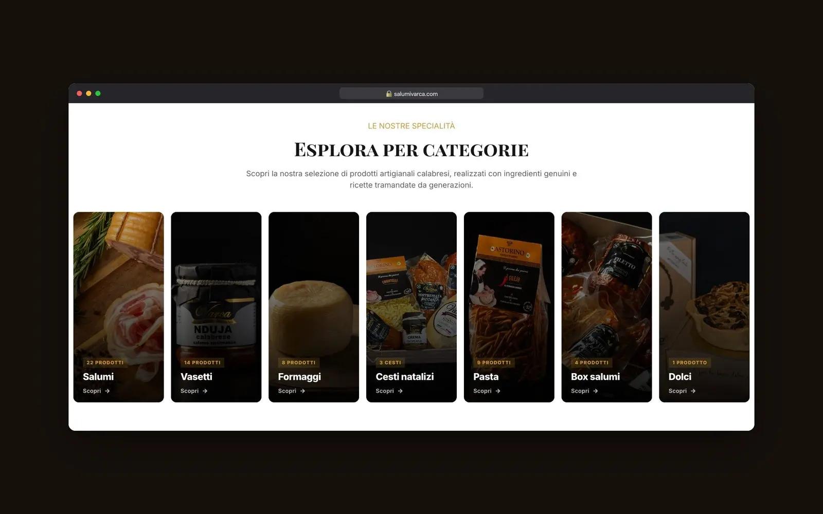 Griglia delle categorie dell’e-commerce Salumi Varca