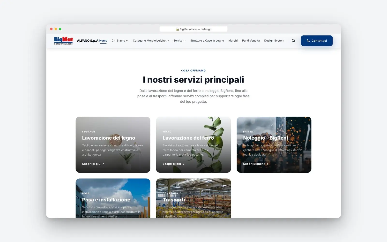 Sezione servizi del redesign BigMat Alfano