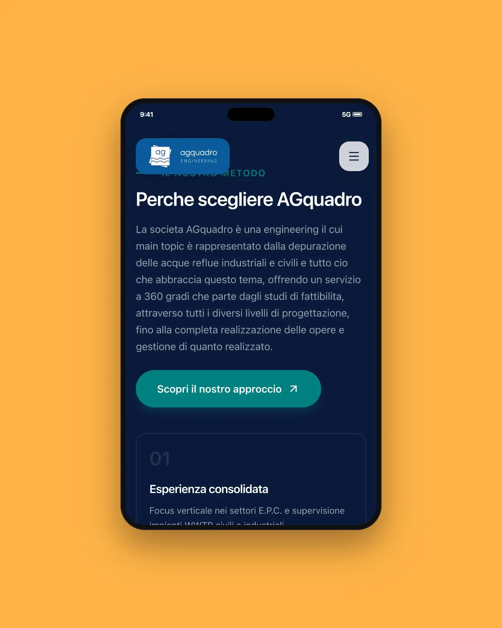 Sezione «Perché scegliere AGquadro» nella versione mobile