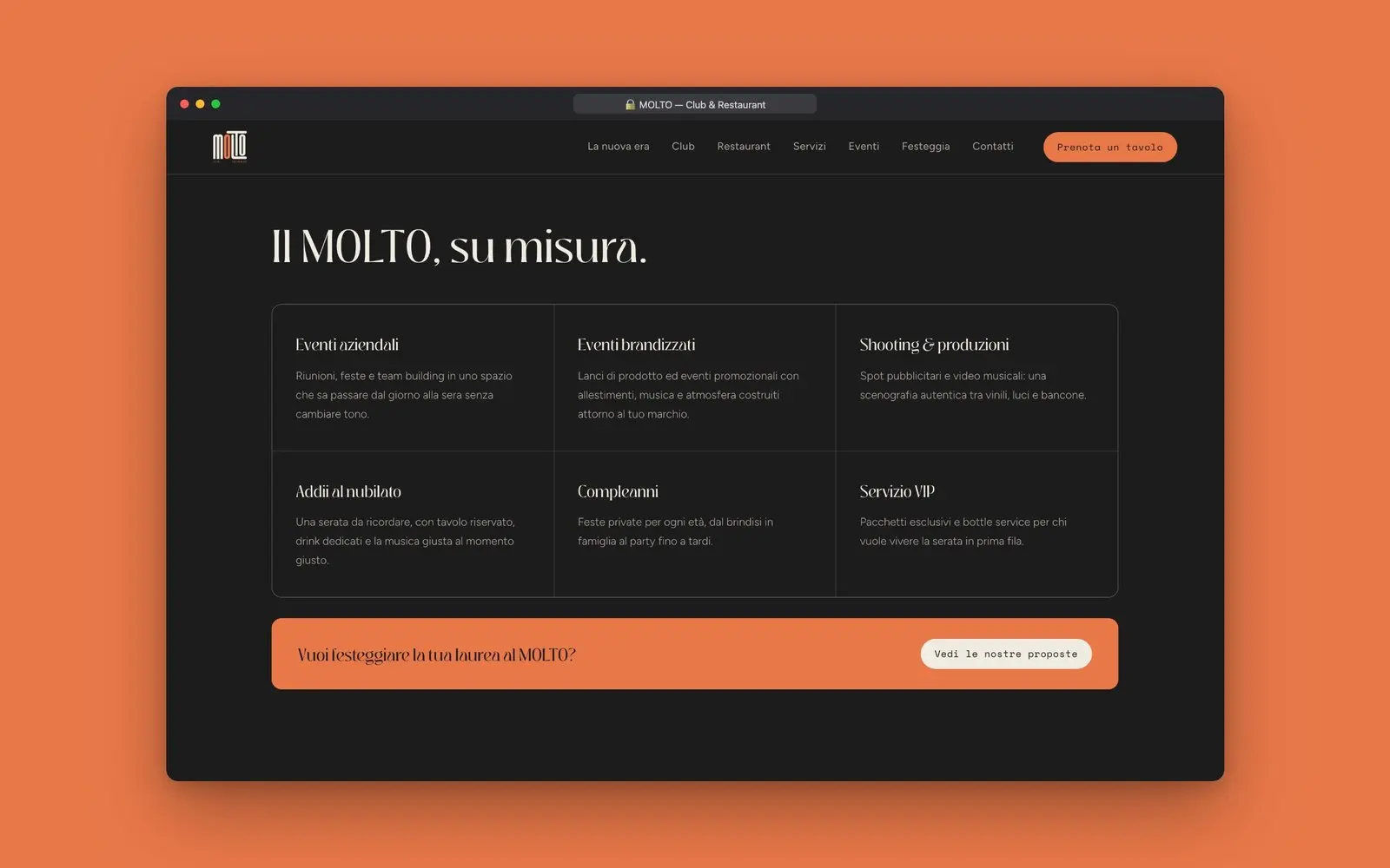Servizi ed eventi privati sul sito MOLTO
