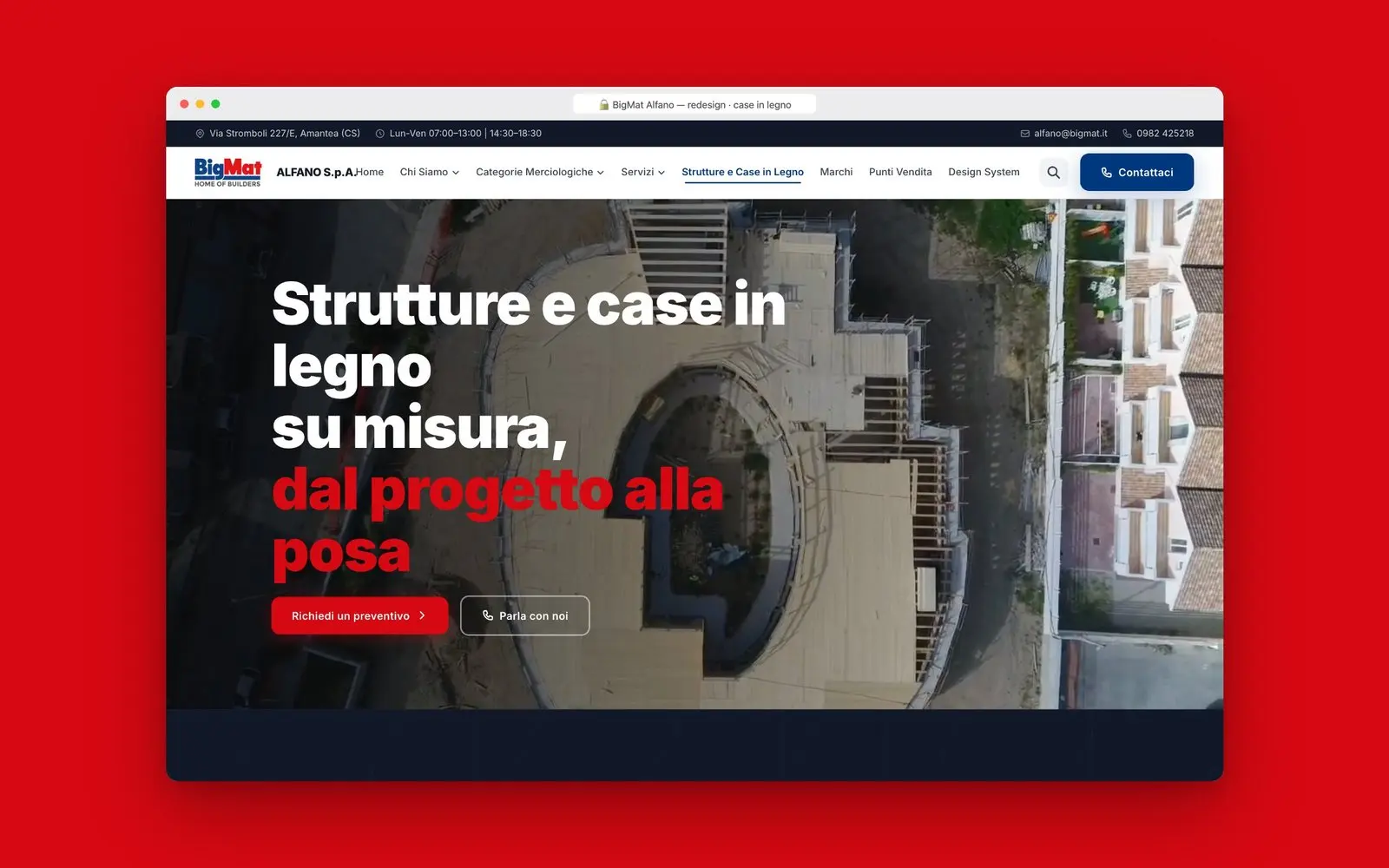 Pagina «Strutture e case in legno» del redesign BigMat Alfano