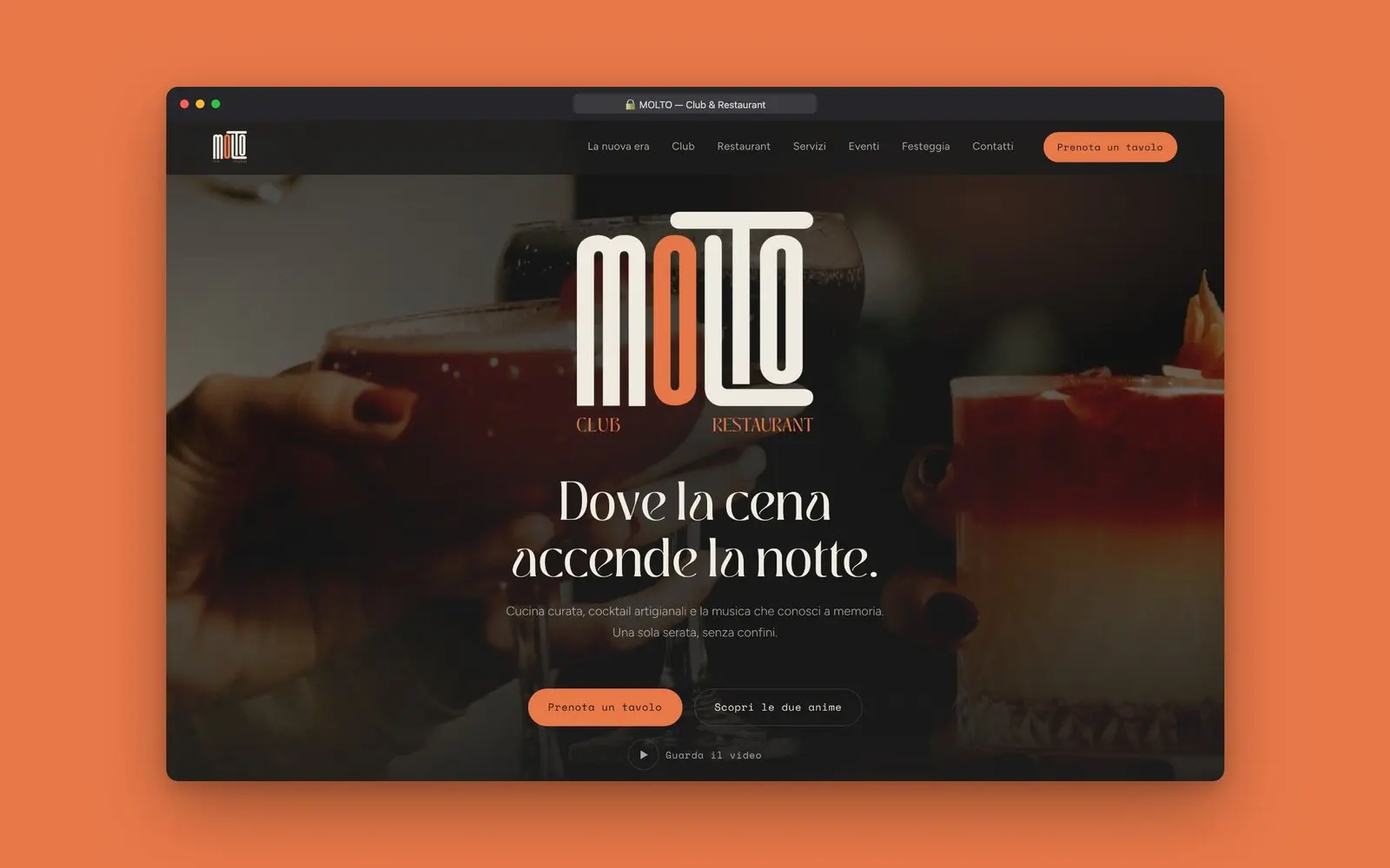 Hero del sito MOLTO: «Dove la cena accende la notte»