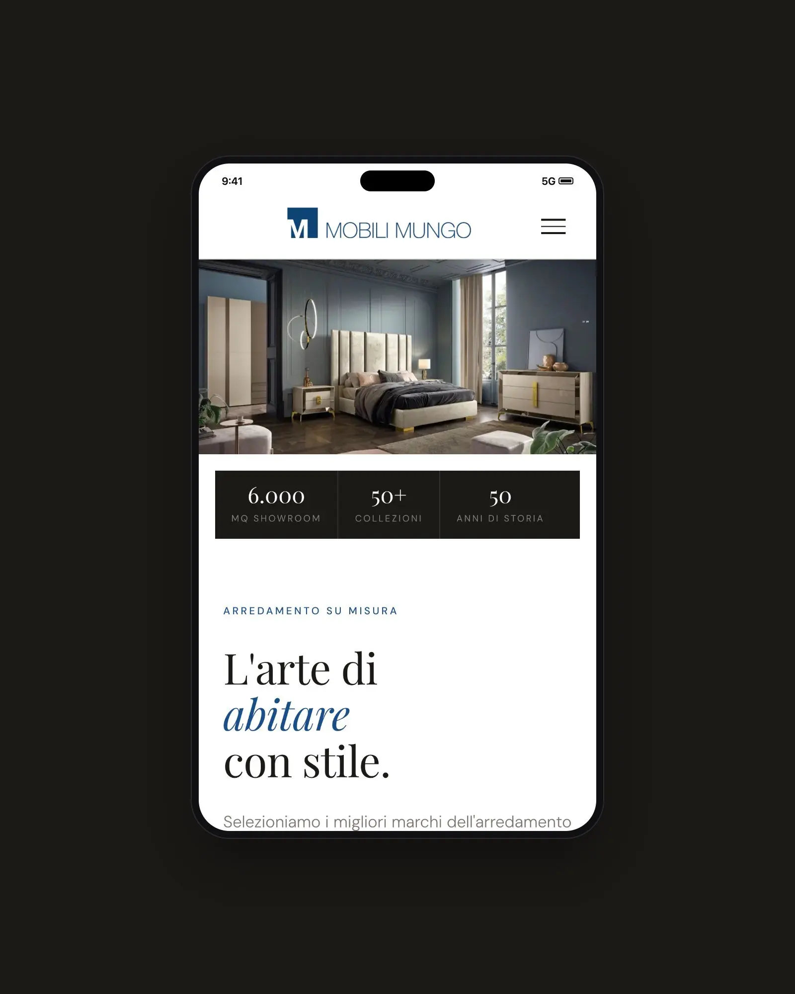 Home del sito Mobili Mungo su smartphone